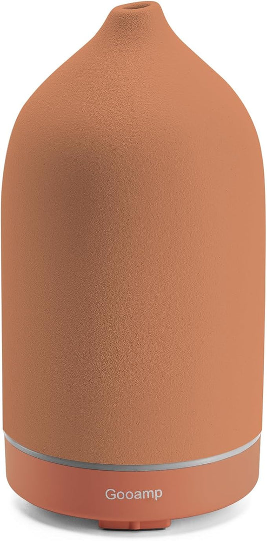 Gooamp 200ML Ceramic Essential Oil Diffuser - Ultrasonic Aromatherapy & Humidifier with 7-Color LED Lights, Auto Shut-Off, Brown, 1H/3H/6H Timer | Scent for Home,Office,Yoga