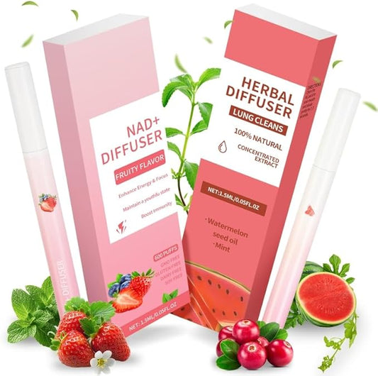 Herbal Diffuser Pen - Fruit Flavor Smokeless Inhaler for Quitting Smoking, 2 Flavors (Watermelon & Strawberry), Flavored Air Freshener for Lung Cleansing, 2 Sticks