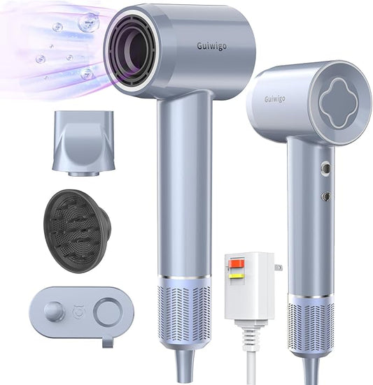 Hair Dryer, Guiwigo High Speed Professional Ionic Hair Dryers with Diffuser,Nozzle,Wall Mount, 3 in 1,Fast Drying,Low Noise,200 Million Negative Ions,Hair Dryers for Women,Men,Kids,Pets,Gift