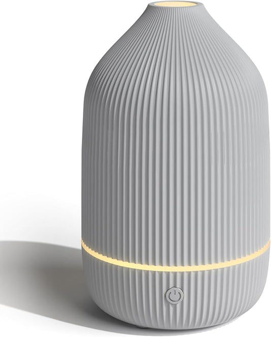 Essential Oil Diffuser, 100ml Aromatherapy Diffuser, Mini Ultrasonic Diffuser for Essential Oil, Home, Office, Cool Mist Humidifier with 7 Led Light, Auto Shut-Off, Gray