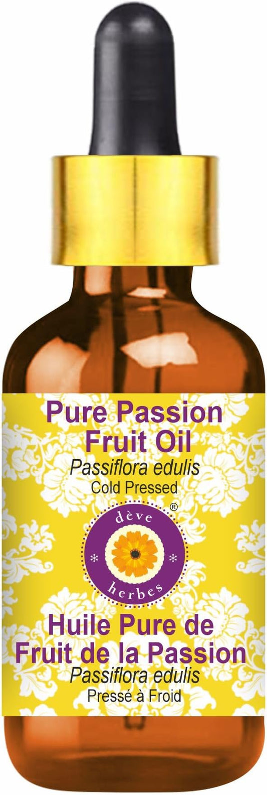 dève herbes Passion Fruit Oil (Passiflora edulis) with Glass Dropper | Cold Pressed | Pure | Natural | For Diluting Essential oils | For Skin & Massage | Non-Sticky| Lightweight| Unisex | 120ml (4 oz)