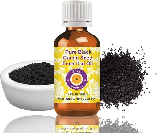 Deve Herbes Black Cumin Seed (Kalaunji) Oil (Nigella sativa) | Cold Pressed | Pure | Natural | For Diluting Essential oils | For Hair, Skin & Massage | Non-Sticky | Lightweight | Unisex | 30ml (1 oz)
