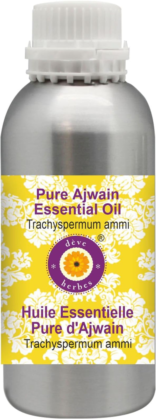 Deve Herbes Pure Ajwain Essential Oil (Trachyspermum ammi) Steam Distilled 300ml (10 oz)