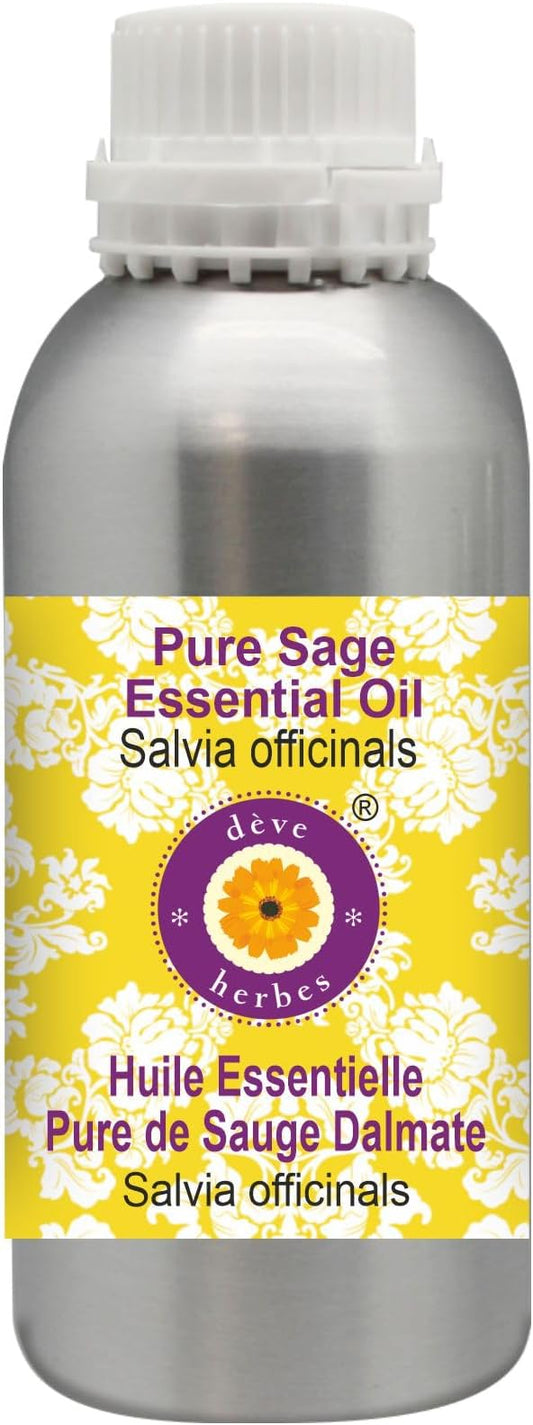 Deve Herbes Pure Sage Essential Oil (Salvia officinalis) Steam Distilled 630ml (21 oz)