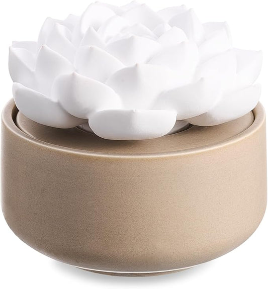 Honeydak 1 Pcs Reedless Ceramic Diffuser Set, Porcelain White Flower Aromatherapy Essential Oil Diffuser for Home Office Bathroom Tabletop Decor, Non-Electric, Valentines Day Gift (Succulent)