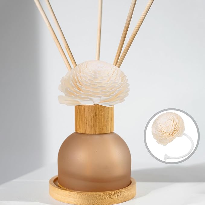 Aroma Bottle Diffusers 2pcs with Cotton Rope Small Artificial Flower Heads for Indoor Aromatherapy, Car and Bathroom Scent Diffuser Decoration