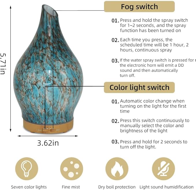 3 Essential Oil Diffuser Set,200ml Glass Diffuser Small Humidifier with Timer,7 LED Color Lights,Waterless Auto Shut-Off for Office Home Room Decor Gifts for Women