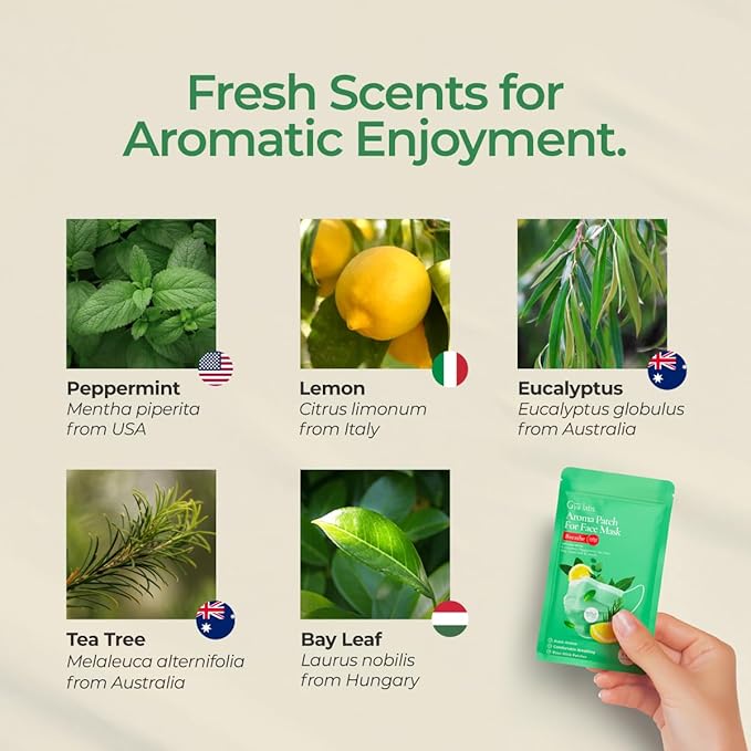 Gya Labs Breathe Aroma Patch - Essential Oil Scented Mask Stickers For Face Masks & Pillows, Infused With Refreshing & Fragrant Essential Oils (5 Packs, 60 Stickers)