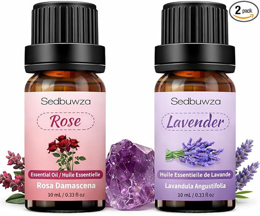 Sedbuwza Rose Lavender Essential Oil Set, Rose Fragrance Oil Lavender Scent Oil Set for Diffuser, Aromatherapy, Massage, Soap, Candle Making 2 x 10 ml