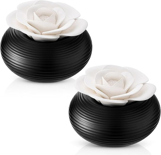 Honeydak 2 Pcs Reedless Ceramic Diffuser Set, Porcelain White Flower Aromatherapy Essential Oil Diffuser for Home Office Bathroom Tabletop Decor, Non-Electric, Valentines Day Gift (Rose)