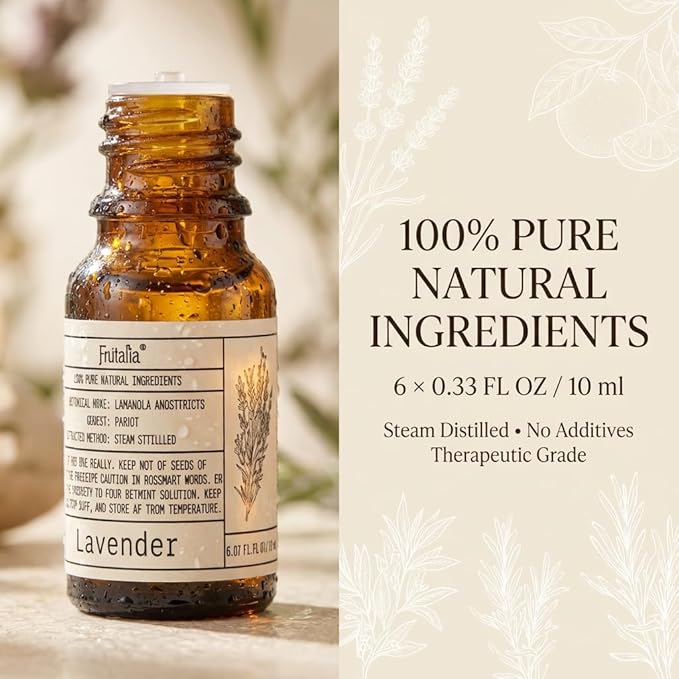 Natural Essential Oils Set - Pure Scents for Wellness: Lavender, Peppermint, Rosemary, Lemongrass, Orange, Tea Tree - 10ml Each