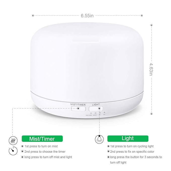 BERZ 300ml Aroma Essential Oil Diffuser Ultrasonic Air Humidifier with AUTO Shut off and 6-7 HOURS Continuous Diffusing - 7 Color Changing LED Lights and 4 Timer Settings