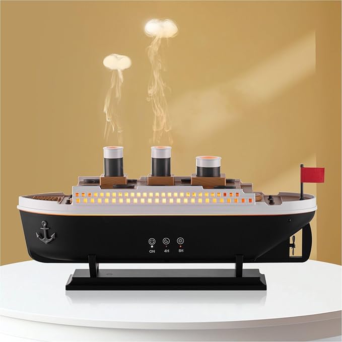 Titanic Humidifier 250ml, Essential Oil Diffuser Cool Mist Ultrasonic Aroma Aromatherapy Diffuser with Remote Control 7 Light 2 Mist Mode Auto Shut-Off for Bedroom Office Hotel(Black White)