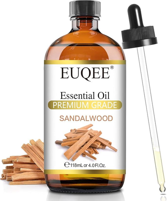 EUQEE Sandalwood Essential Oil(4 oz/118 ml) Sandalwood Oil Oil with Glass Dropper, Great for Diffusers, Soap & Candle Making