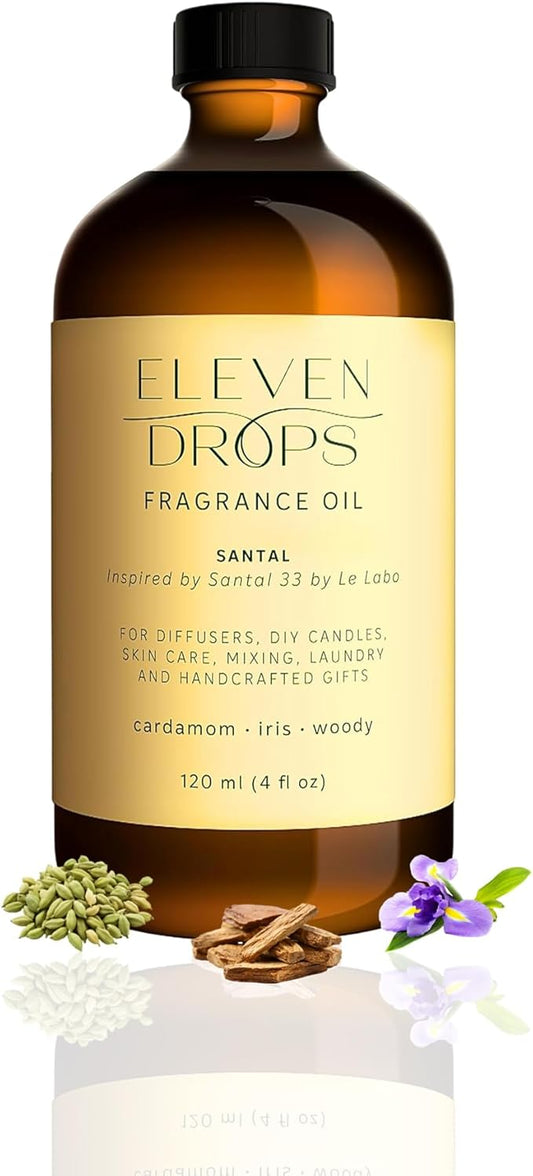 Santal Fragrance Oil | Cardamom, Iris & Woody Notes | Long Lasting Scent Reed Diffuser Oil for Home, Office, Hotel, Spa, Car & Linen Spray | Pet Friendly IFRA Compliant, 4 oz