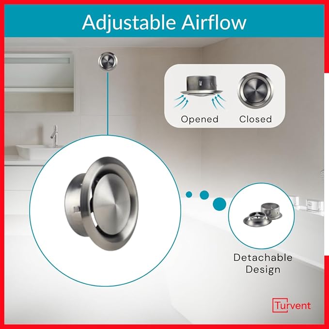 4 inch Stainless Steel Diffuser - Adjustable Vent for Wall - Ceiling Duct Cover - Exhaust Air Valve - Round Ventilation Covers for Bathroom Kitchen Garage