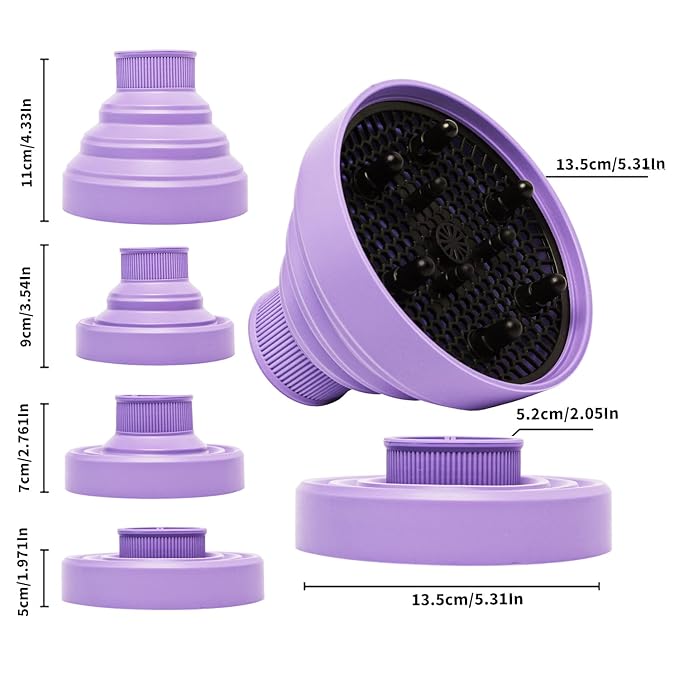 WAJIAYON Universal Collapsible Hair Dryer Diffuser Attachment-Foldable Portable Travel and Easy Storage Fit Most Hair Dryers with Nozzle Diameter D-1.575Inch to 1.968 Inch (4-5cm)- Violet