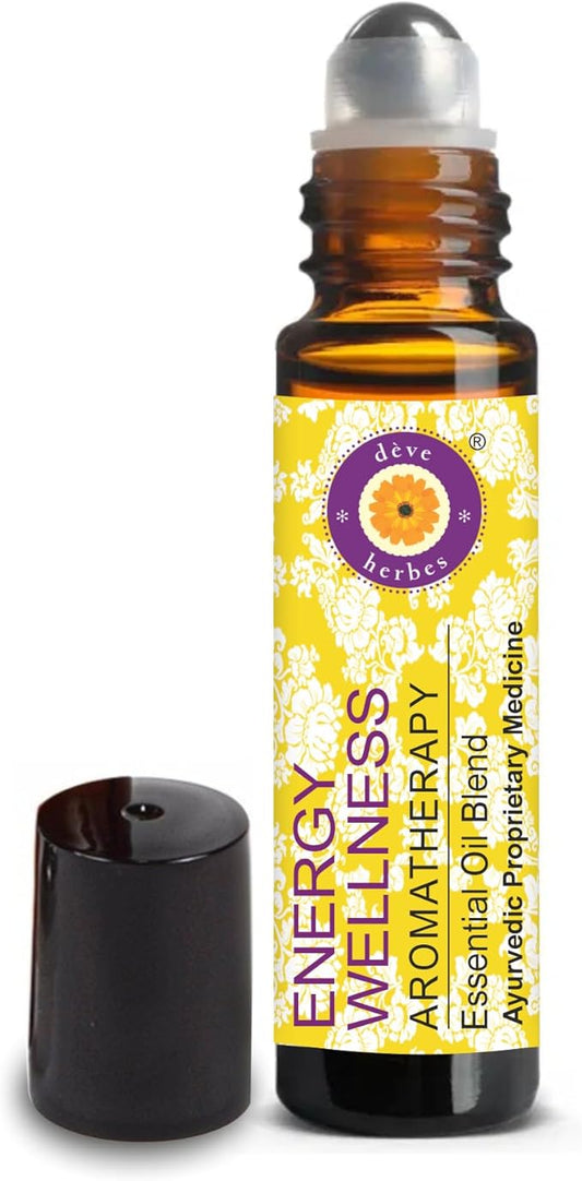 déve herbes Energy Wellness - Aromatherapy Essential Oil Blend of Frankincense, Ylang Ylang, Geranium, Sandalwood & Lavender Essential Oils 10ml (Roll-On)