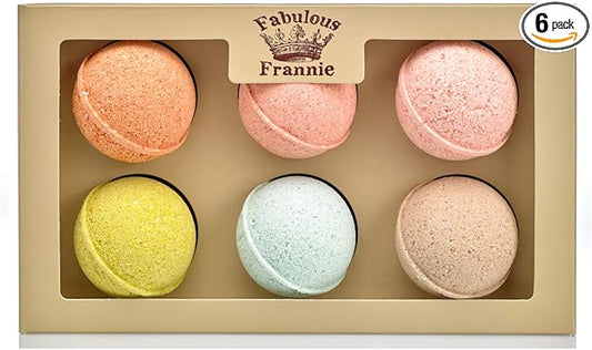 Fabulous Frannie Bath Bomb Wellness Gift Set Pure Essential Oil, Coconut Oil, Witch Hazel, Fizzies to Moisturize Skin 2.5oz (Pack of 6)