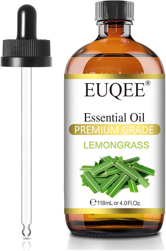 EUQEE Lemongrass Essential Oil 118ml Premium Lemongrass Oil with Glass Dropper, Great for Diffuser, Candle Making - 4Fl. Oz