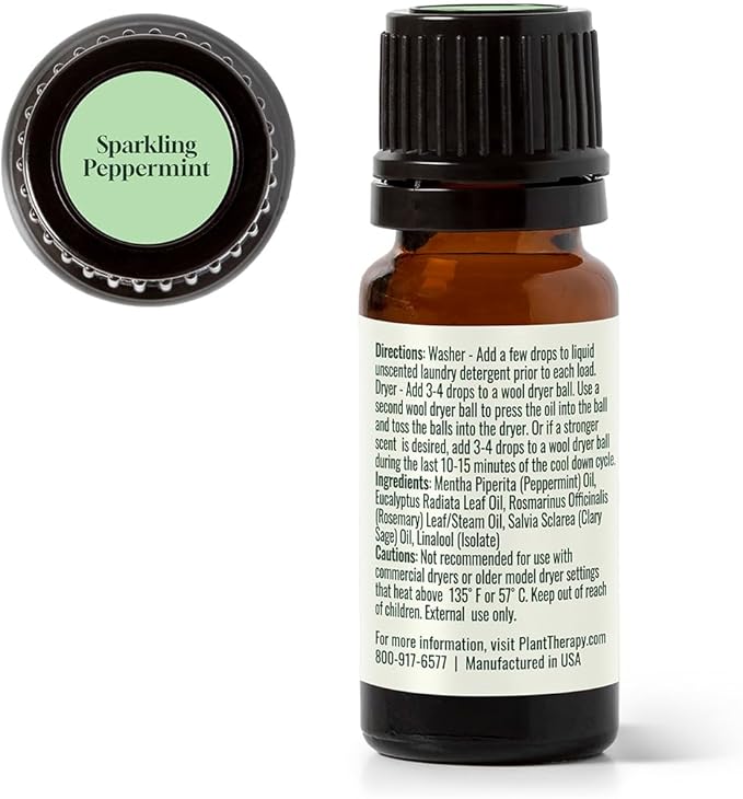 Plant Therapy Home Sparkling Peppermint Laundry Essential Oil Blend 10 mL (1/3 oz), 100% Pure & Undiluted, Fresh Minty Scent for Washer & Dryer, Natural Laundry Scent Booster