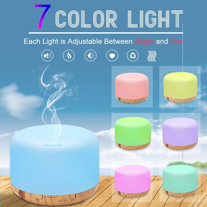 500ml Essential Oil Diffuser with Remote Control, Premium Ultrasonic Aromatherapy Diffusers Scent Humidifier Vaporizer Auto-Off Timer for Large Room Home, Yellow (Light Woodgrain)