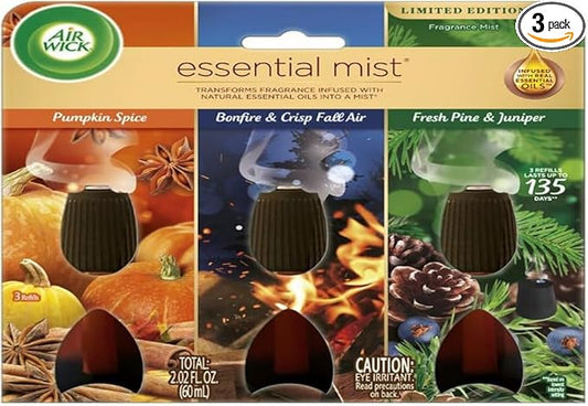 Air Wick Essential Mist – Triple Refill Multi-fragrance Pack Fall, 3 Refills