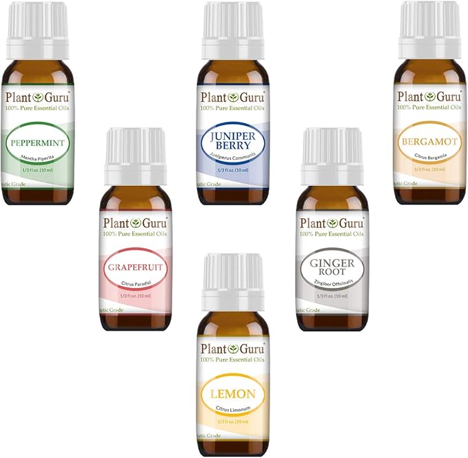 Weight Loss Set Essential Oil Variety Set Kit - 6 Pack - 100% Pure Therapeutic Grade 10 ml. Set Includes- (Peppermint, Grapefruit, Juniper Berry, Lemon, Ginger, Bergamot)