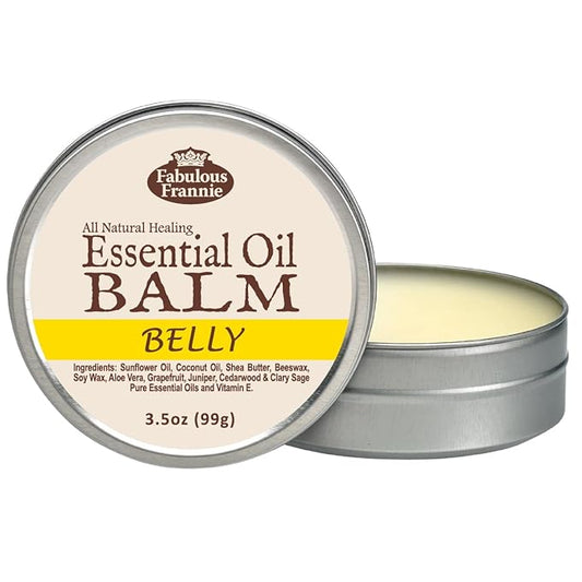 Fabulous Frannie Belly All Natural Essential Oil Healing Balm made with Sunflower Oil, Coconut Oil, Shea Butter, Beeswax, Soy Wax, Aloe Vera and Pure Essential Oils 3.5oz Tin