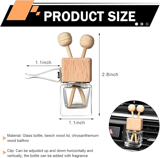 20PCS Empty Car Diffuser Bottle, Refillable Car Air Freshener Vent Clip, Car Air Freshener Diffuser Empty Glass Bottles, Car Scent Diffuser Bottle for Most Vehicles Interior Accessories