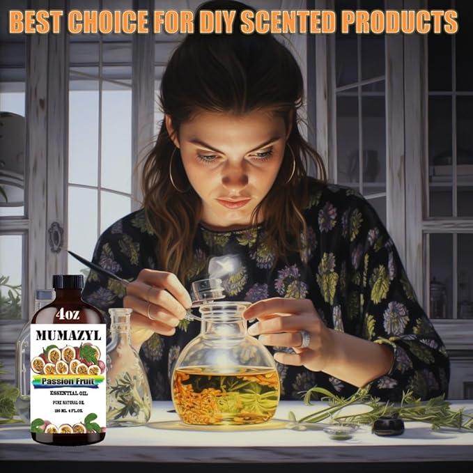 Passion Fruit Essential Oil, Passion Fruit Oil 4 Fl Oz 120ML for Diffuser Humidifier Yoga Cleaning DIY Candle Soap Making MUMAZYL Essential Oils