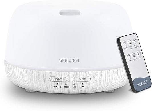 SEEDSEEL 300ML Essential Oil Diffuser with Remote Control, Aromatherapy Diffuser with 7-Color Changing LED Light for Bedroom, Home