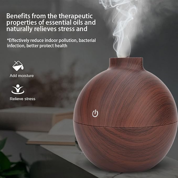 ZJchao 130ml Essential Oil Diffuser, USB Mini Office Desktop Humidifier, Ultrasonic Aromatherapy Diffuser for Bedroom, Yoga, SPA (Deep Wood Grain)