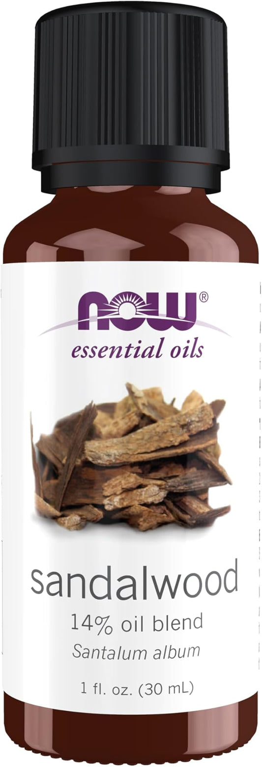 NOW Essential Oils, Sandalwood Oil, 14% Blend of Pure Sandalwood Oil in Pure Jojoba Oil, Grounding Essential Aromatherapy, Child Resistant Cap, 1-Ounce