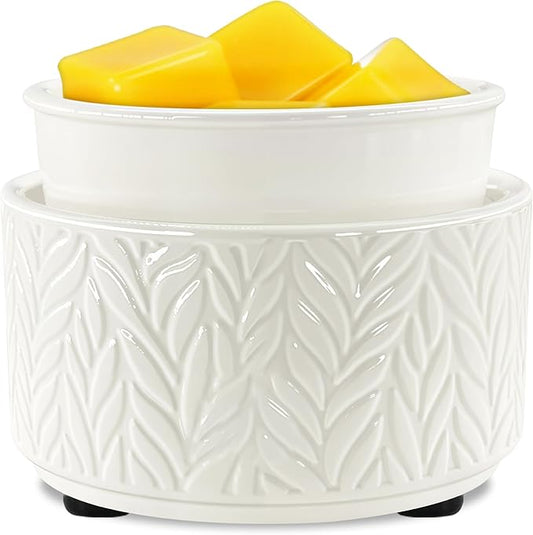 EQUSUPRO Wax Melts Warmer Candle Warmer - Wax Melt Warmer for Scented Wax 4-in-1 Ceramic Wax Burner Electric Fragrance Wax Melter for Home Office Gift & Decor (Large Size Leaf)