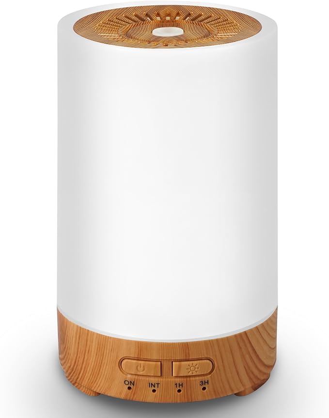 150ML Essential Oil Diffuser, Small Portable Aromatherapy Diffuser, Home Fragrance Aroma Diffuser with 7-Color LED Light, Ultrasonic Cool Mist Humidifier/Air Revitalizer for Bedroom（Light Color）