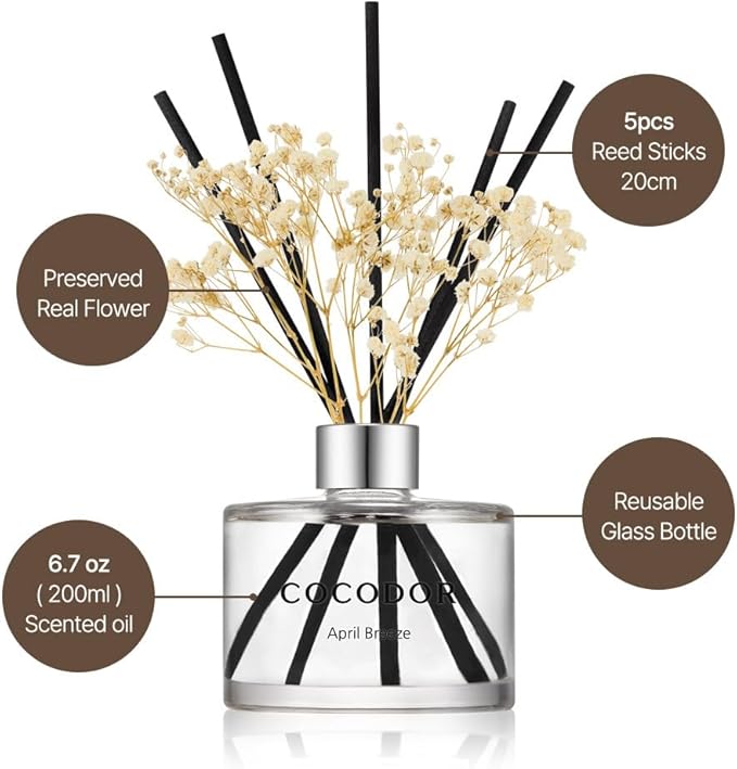 COCODOR Preserved Flower Reed Diffuser Set / 6.7oz / Seoul Rose/Scent Diffuser with Sticks Home Fragrance Reed Diffuser for Bathroom Shelf Décor