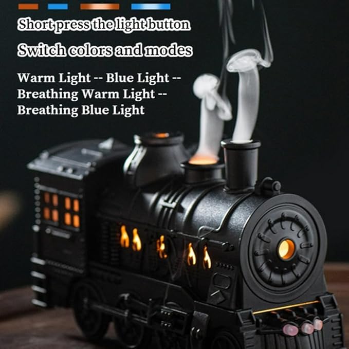 Essential Oil Train Diffuser, Vintage Steam Train Humidifier, Christmas Train Aroma Diffuser, Dual Mist Outlets Cool Mist Quiet Aromatherapy Diffuser with Remote Control, Auto-Off (Sliver)