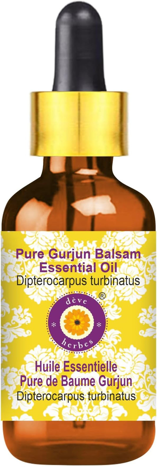 dève herbes Gurjun Balsam Essential Oil (Dipterocarpus turbinatus) with Glass Dropper | Pure | Non-Sticky | Non-Greasy | Lightweight | Men & Women | All Skin Types | Steam Distilled 30ml (1 oz)