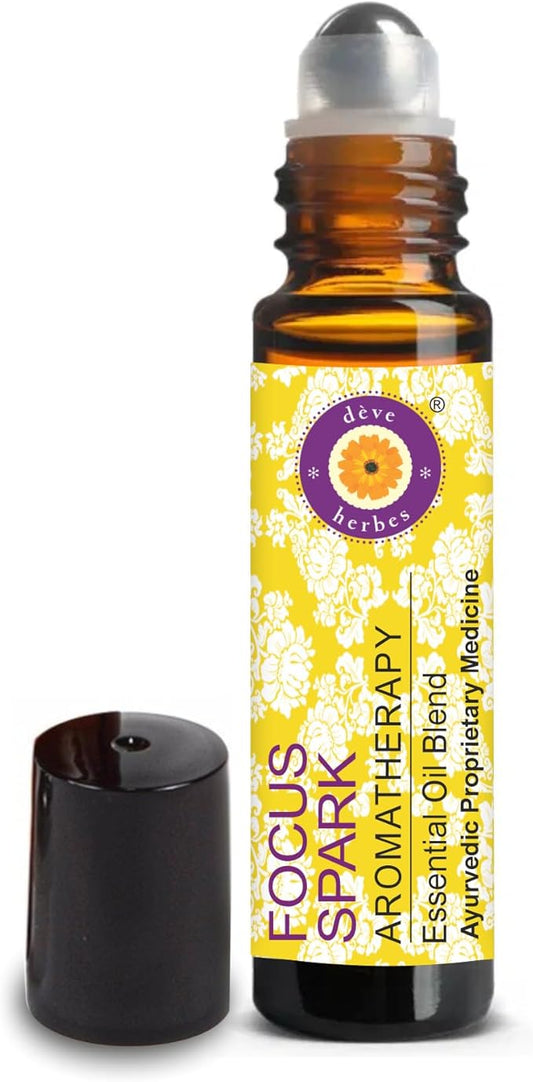 déve herbes Focus Spark - Aromatherapy Essential Oil Blend of Grapefruit, Palmarosa, Fennel Seed, Frankincense, Geranium & Mandarin Essential Oils 10ml (Roll-On)