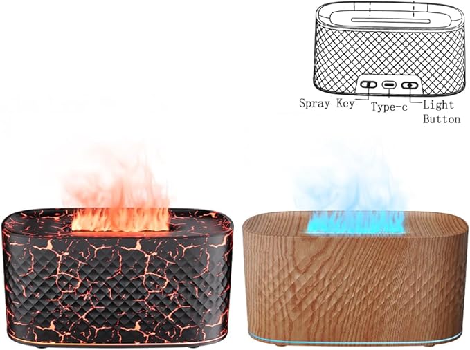 Protable Flame Effect USB Aroma Diffuser - 160 Capacity Essential Oil Humidifier with Auto Shut-Off, Waterless Protection & Mist Projector for Home/Bedroom Relaxation (Grain)