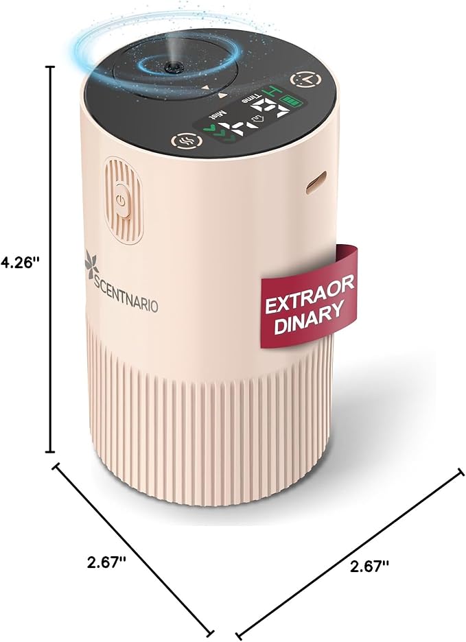Waterless Diffuser for Essential Oil - Aroma Diffuser for Home with Battery Indicator, Portable Smart Scent Air Machine 1/2/3 & Continuous Mist, Timing & Auto-Off Function (Pink)