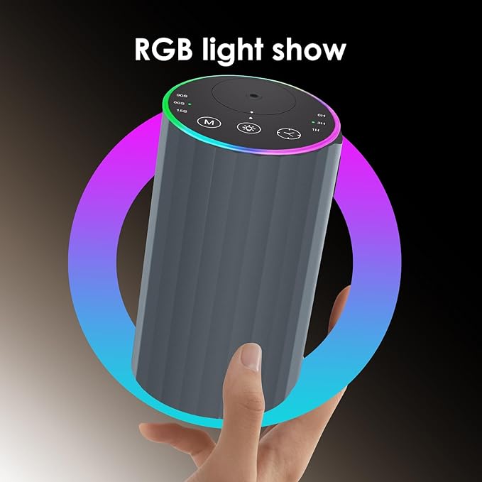 Waterless Essential Oil Diffuser, 7 Colors LED Light, Battery Powered Mini Scent Air Machine, Aromatherapy Mist Diffuser for Home Room Car Office，Black Aluminum Alloy (Black) (Gray2)