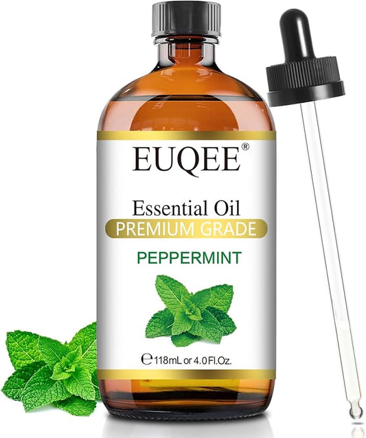 EUQEE Peppermint Essential Oil 118 ml Pure Peppermint Oil with Glass Dropper, Great for Aromatherapy, Diffuser, Soap Candle Making - 4Fl. Oz