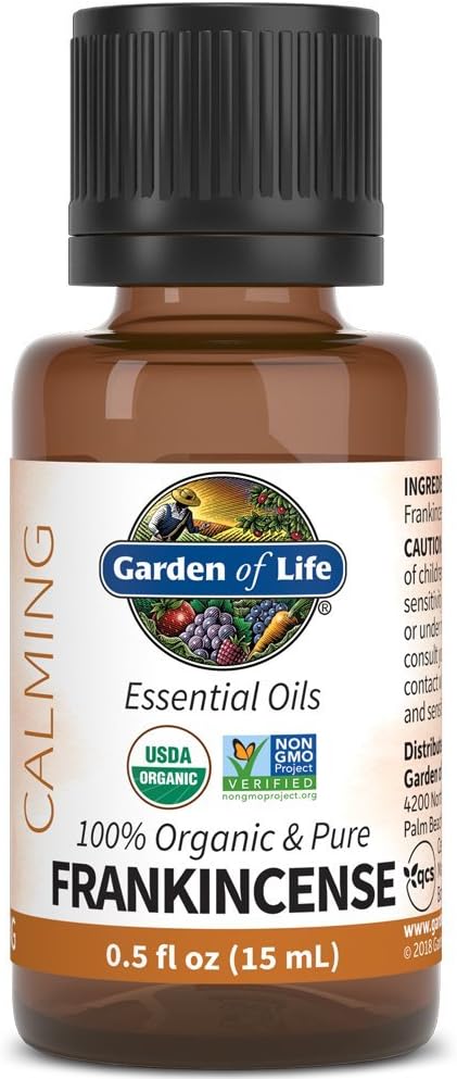 Garden of Life Essential Oil, Frankincense 0.5 fl oz (15 mL), 100% USDA Organic & Pure, Clean, Undiluted & Non-GMO - for Diffuser, Aromatherapy, Meditation, Skincare - Calming, Uplifting, Soothing