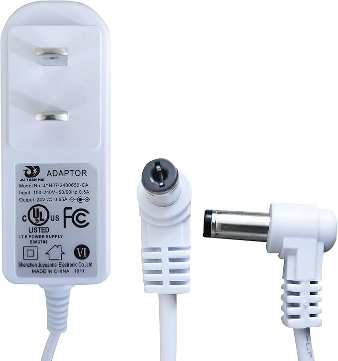 Samyo 24V 0.65A AC to DC Adaptor Switching Power Supply Replacement Cord Cable for 100ml / 120ml / 300ml / 500ml Essential Oil Diffuser UL Listed 5.7Ft - White