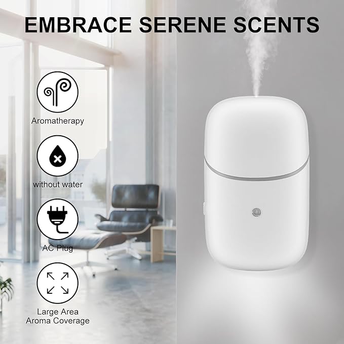 Plug in Waterless Diffuser, 500 Sq. Ft Coverage, Plug in Essential Oil Diffuser & Small Wall Diffuser with Low/High and Off Switch and Auto Night Light -10ML-910