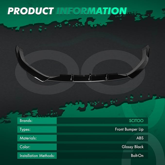 SCITOO 3PCS Front Bumper Lip Compatible for 2008-2012 for Audi A5 Quattro 2010-2012 for Audi A5 Front Lip Spoiler Glossy Black (ABS) Plastic Air Dam