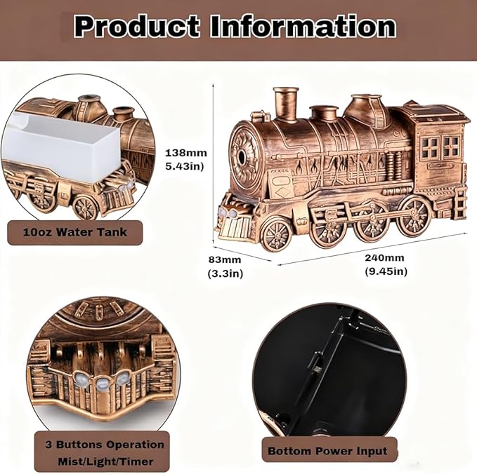 Train Diffuser, 2026 New 300ML Large Capacity Train Humidifier with Dual Cool Mist Outlets, Train Oil Diffuser with 2-Color LED, Remote Control, Auto-Off, Quiet for Bedroom Office (Black, Basic)