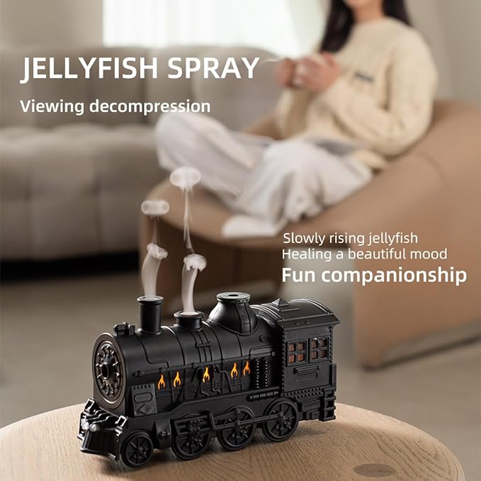 Steam Train Diffuser 300ml Aromatherapy Essential Oil Diffuser and Humidifier with Dual-Color LED Light, 2 Mist Modes, Christmas Locomotive Train Aroma Diffuser Gift Air Purifier for Home Office